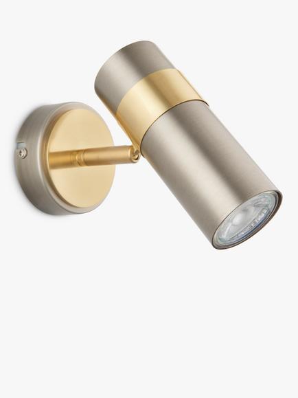 John Lewis Obi Single Spotlight Wall Light, Matt Nickel/Gold - view 2, Matte Nickle/Gold