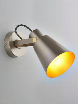 John Lewis Smythson Single Wall Spotlight, Satin Steel/Gold, Satin Steel/Gold