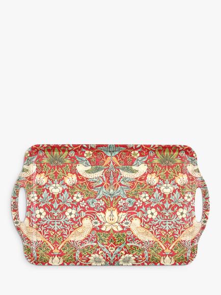 Morris & Co. Strawberry Thief Melamine Large Handled Tray, Red/Multi, Red/Multi