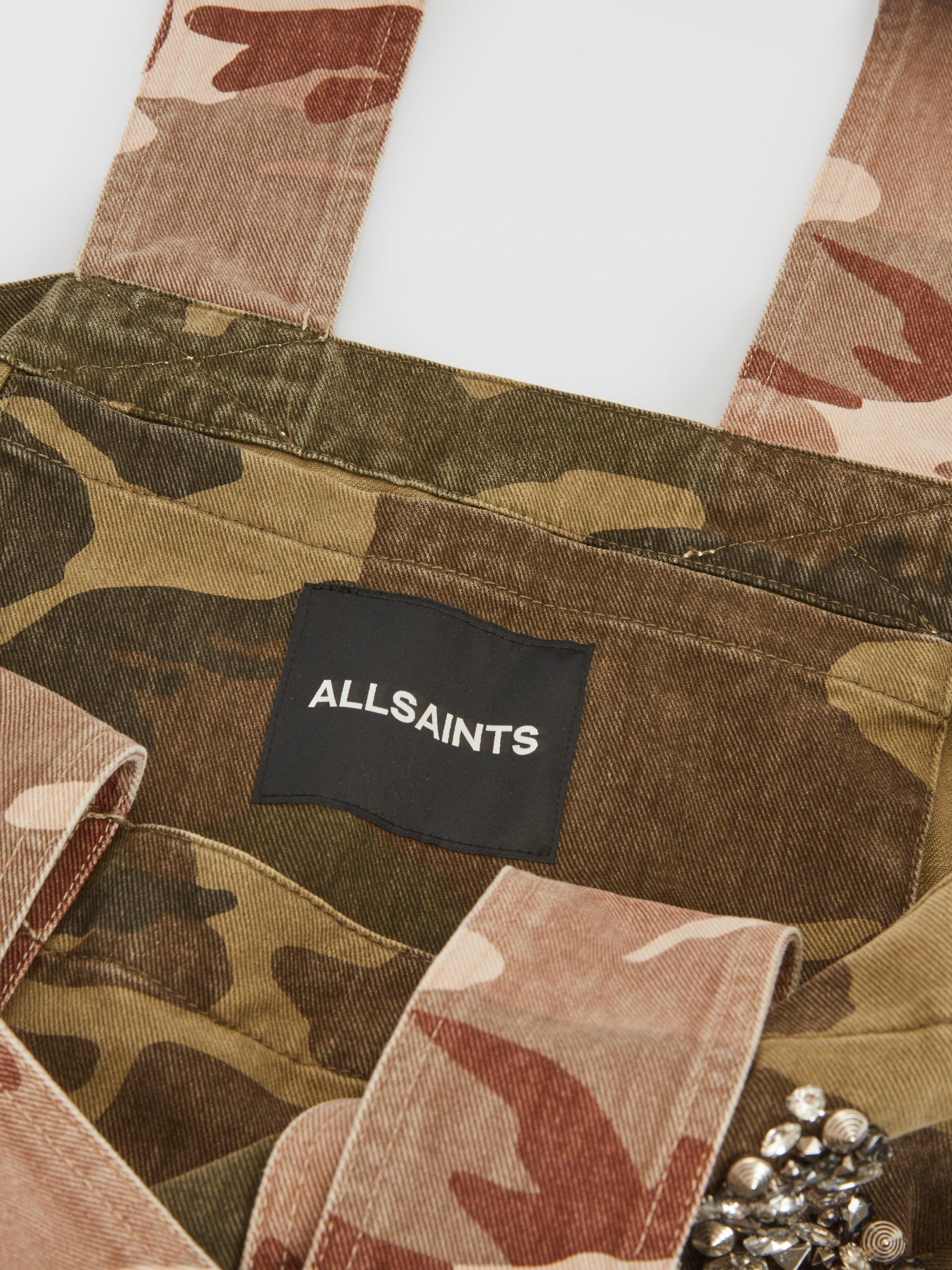 Product image 2 of 6, which shows AllSaints Airi Denim Camo Embellished Tote Bag, Multi