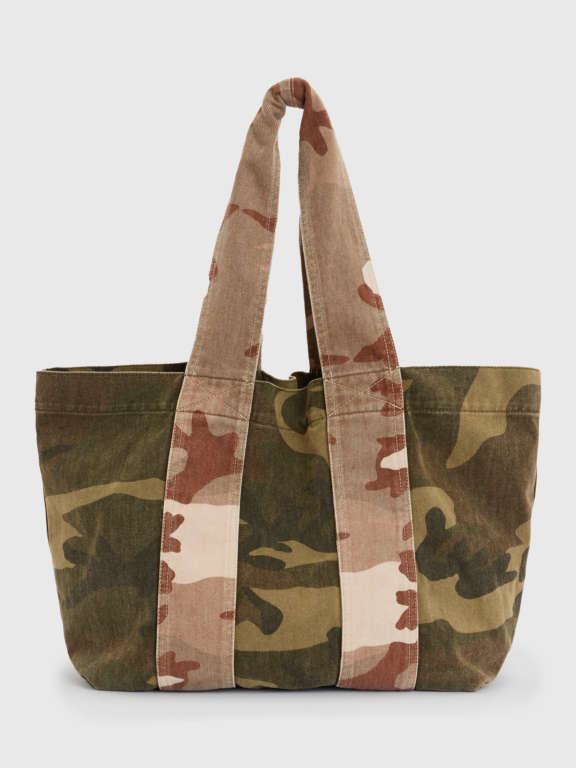 Product image 5 of 6, which shows AllSaints Airi Denim Camo Embellished Tote Bag, Multi