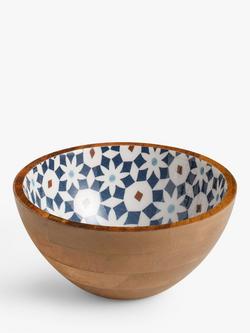 John Lewis Lisbon Tile Salad Bowl, 24cm, FSC-Certified (Mango Wood), Natural/Blue, Natural/Blue
