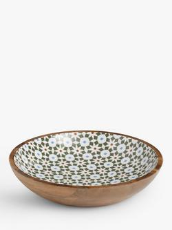 John Lewis Lisbon Tile Serving Bowl, 38cm, FSC-Certified (Mango Wood), Natural/Green, Natural/Green