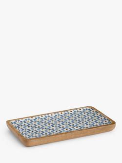 John Lewis Lisbon Tile Rectangular Platter, FSC-Certified (Mango Wood), Natural/Blue, Natural/Blue