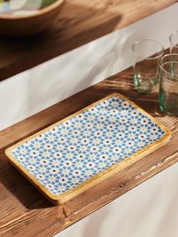 John Lewis Lisbon Tile Rectangular Platter, FSC-Certified (Mango Wood), Natural/Blue - view 2, Natural/Blue