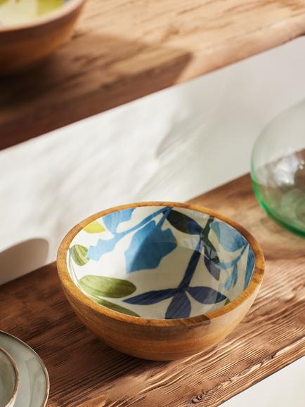 John Lewis Lisbon Foliage Salad Bowl, 24cm, FSC-Certified (Mango Wood), Natural/Multi - view 2, Natural/Multi