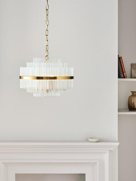 John Lewis Shimminista 3 Tiered Pendant Ceiling Light - view 2, Clear Glass/Gold