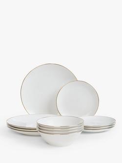 John Lewis ANYDAY Band Porcelain Dinnerware Set, 12 Piece, Gold/White