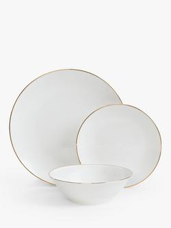 John Lewis ANYDAY Band Porcelain Dinnerware Set, 12 Piece - view 2, Gold/White