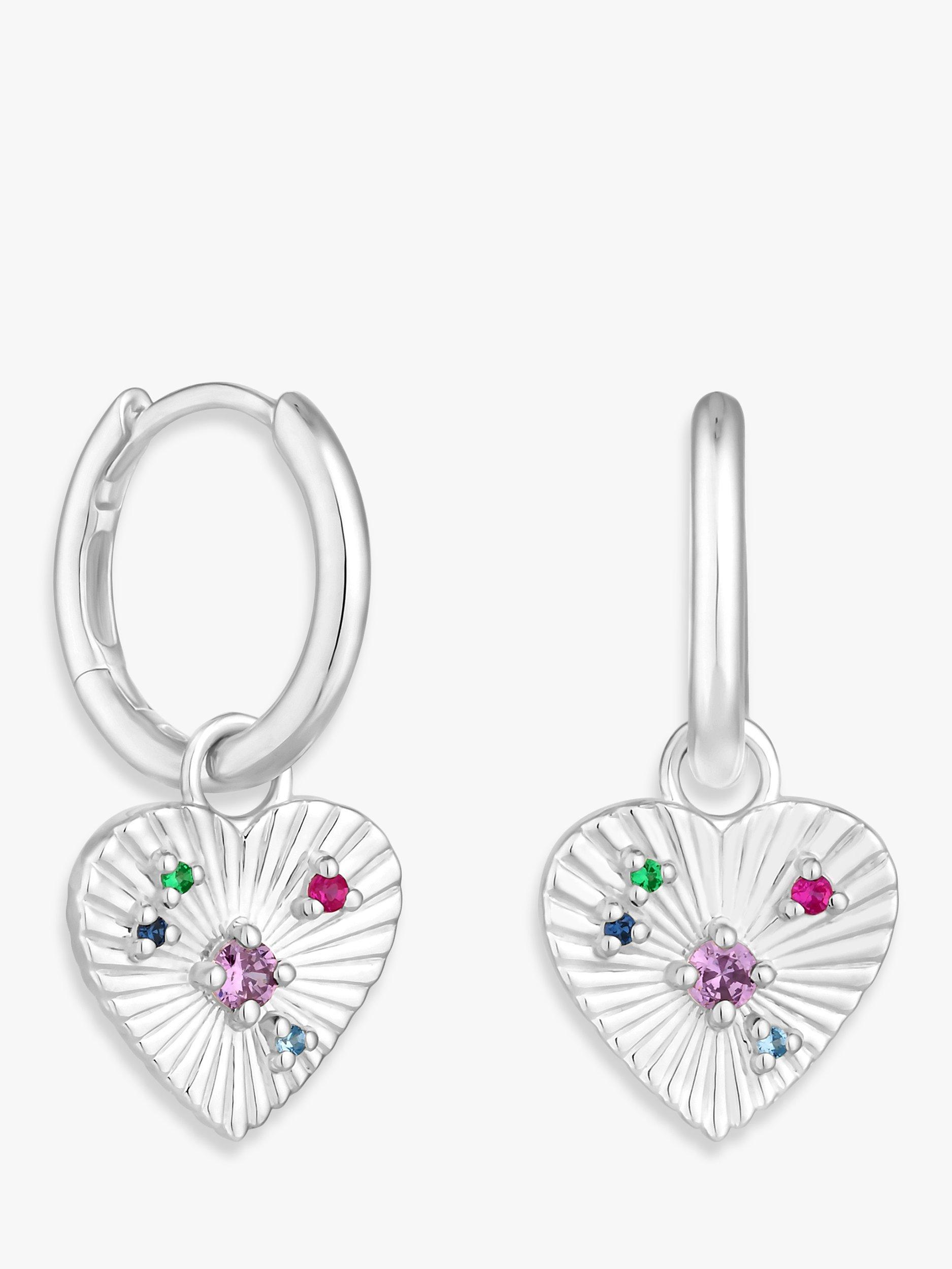 Product image 1 of 1, which shows Simply Silver Heart Charm Huggie Hoop Earrings, Silver