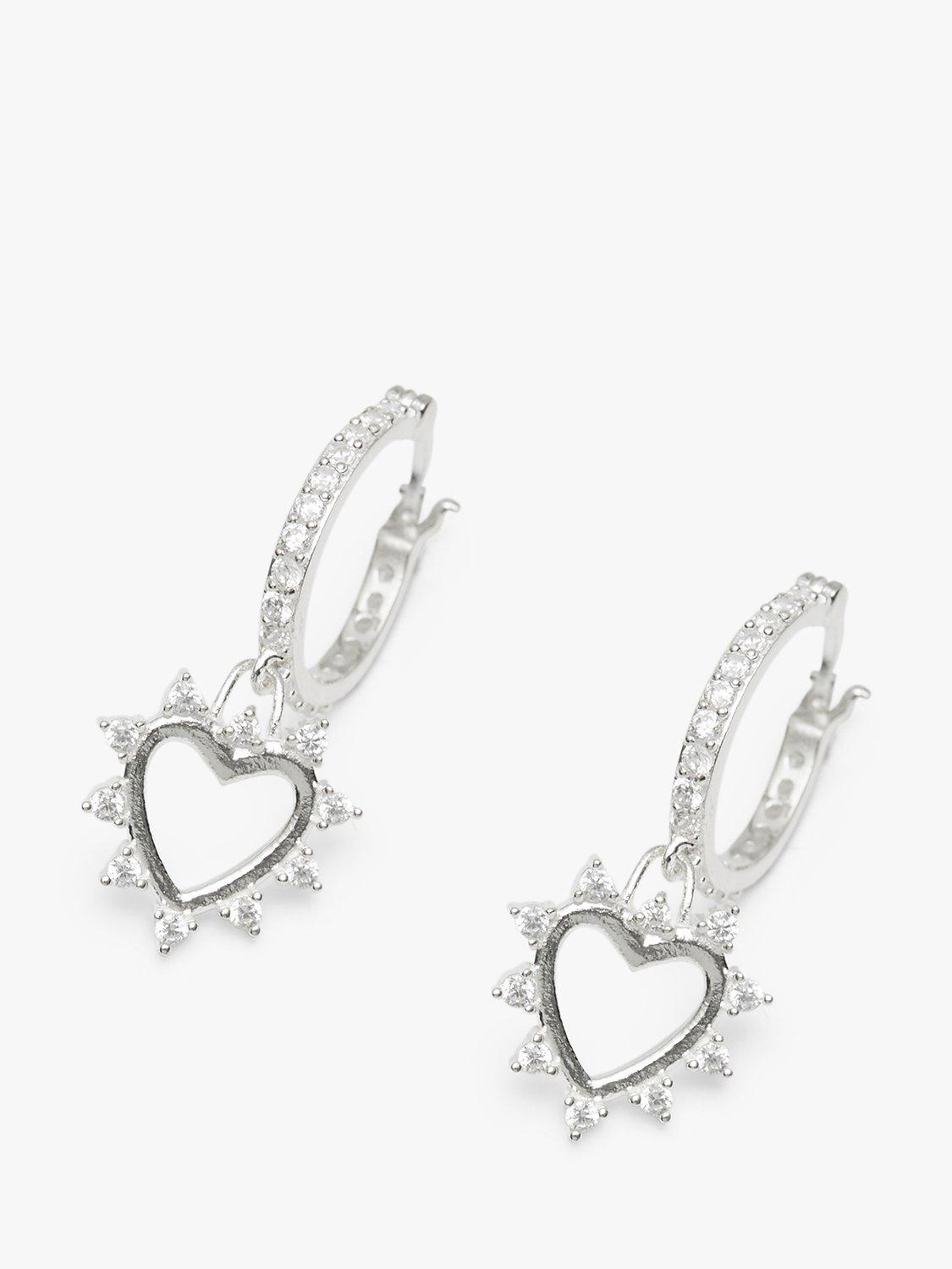 Product image 1 of 2, which shows Simply Silver Cubic Zirconia Open Heart Hoop Earrings, Silver