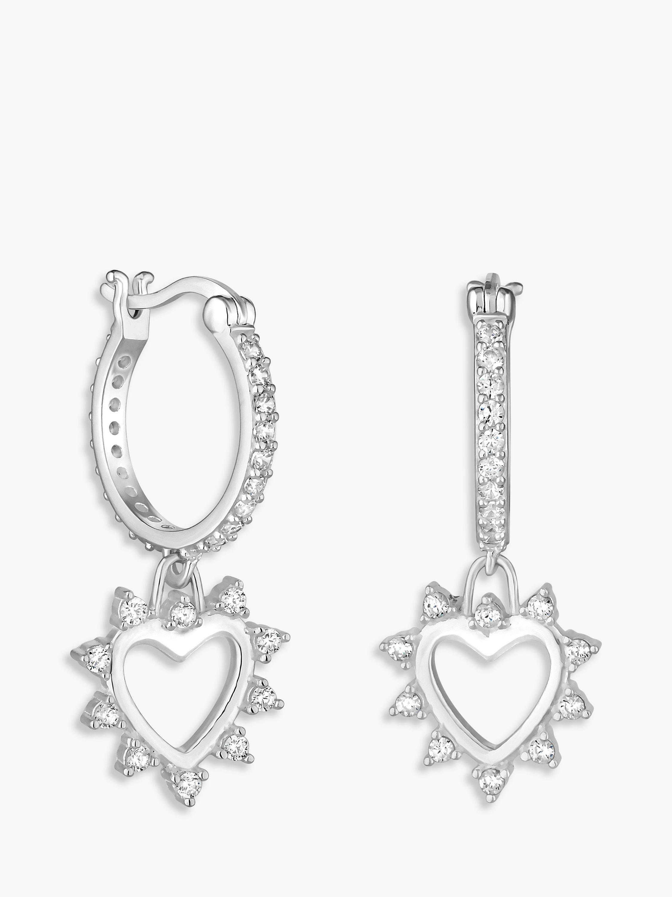 Product image 2 of 2, which shows Simply Silver Cubic Zirconia Open Heart Hoop Earrings, Silver