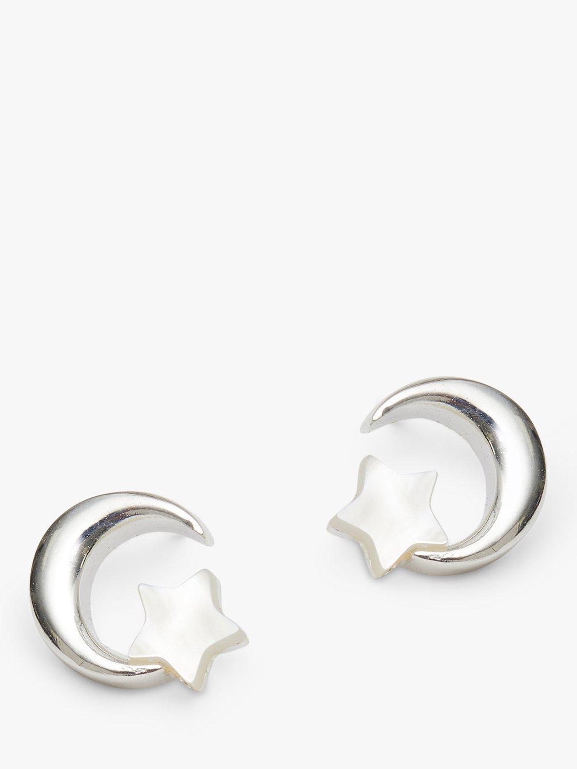 Simply Silver Sterling Silver Polished Moon And Mother Of Pearl Stud Earrings, Silver