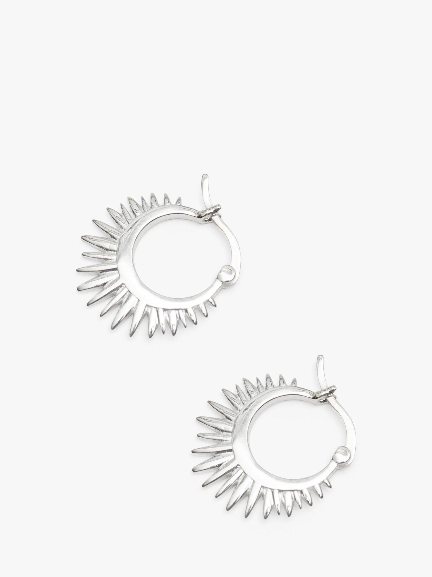 Product image 1 of 2, which shows Simply Silver Polished Starburst Hoop Earrings, Silver