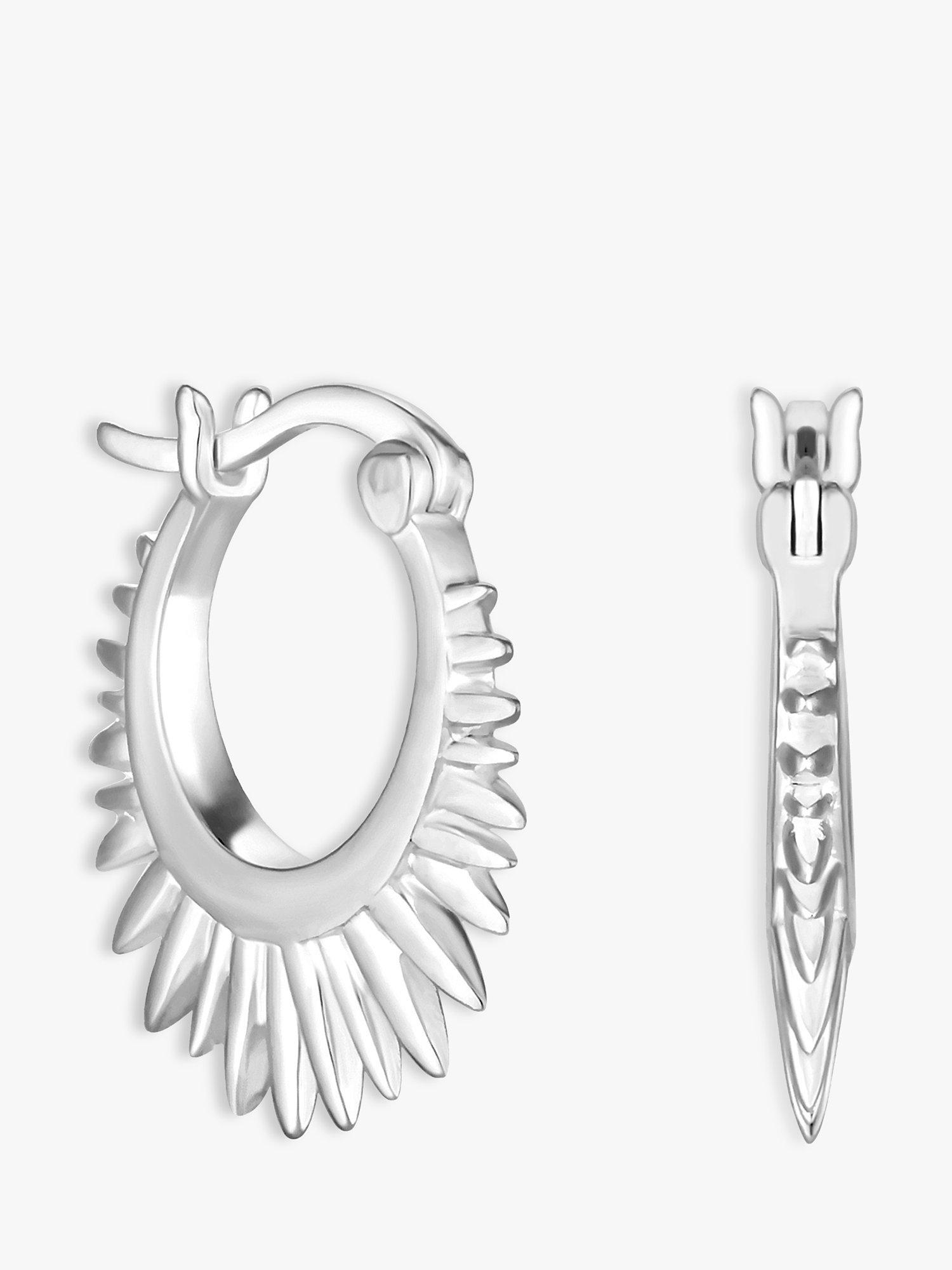 Product image 2 of 2, which shows Simply Silver Polished Starburst Hoop Earrings, Silver