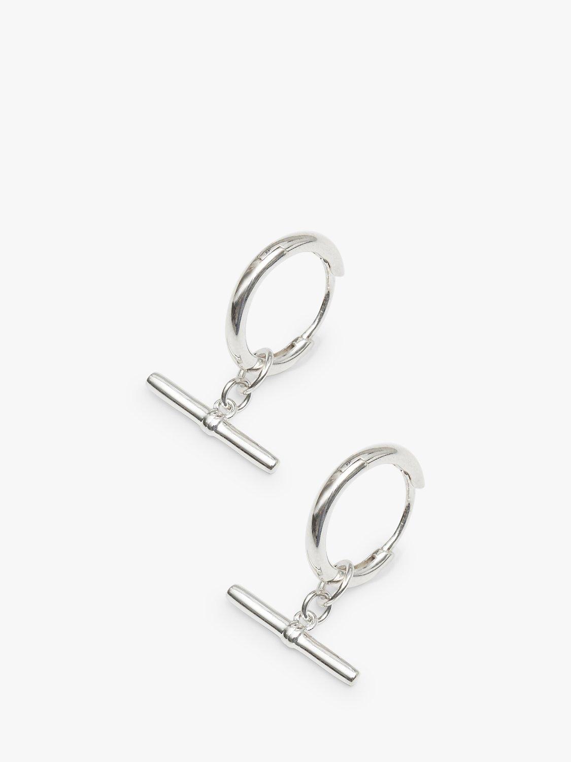 Product image 1 of 2, which shows Simply Silver T Bar Hoop Earrings, Silver