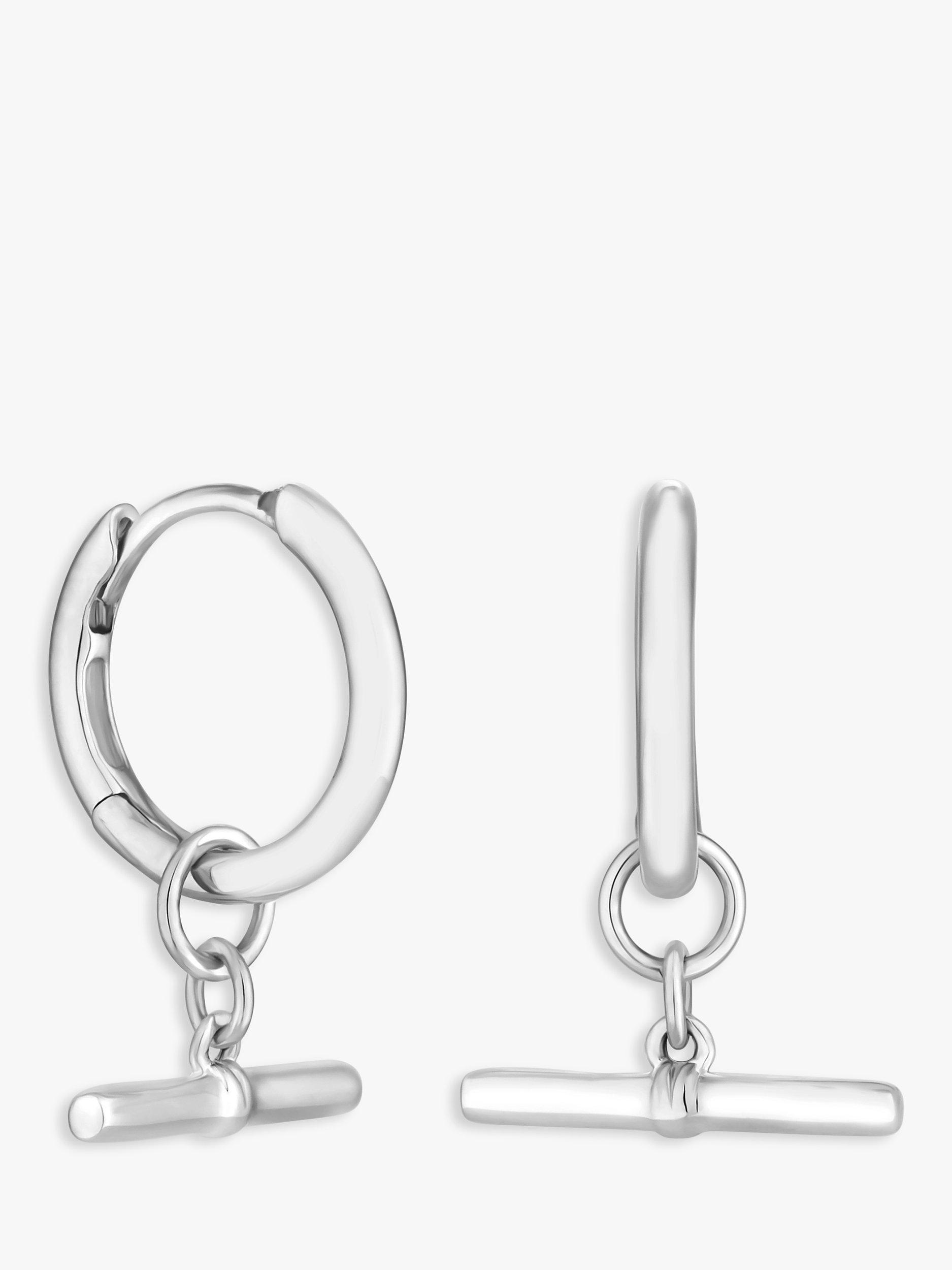 Product image 2 of 2, which shows Simply Silver T Bar Hoop Earrings, Silver