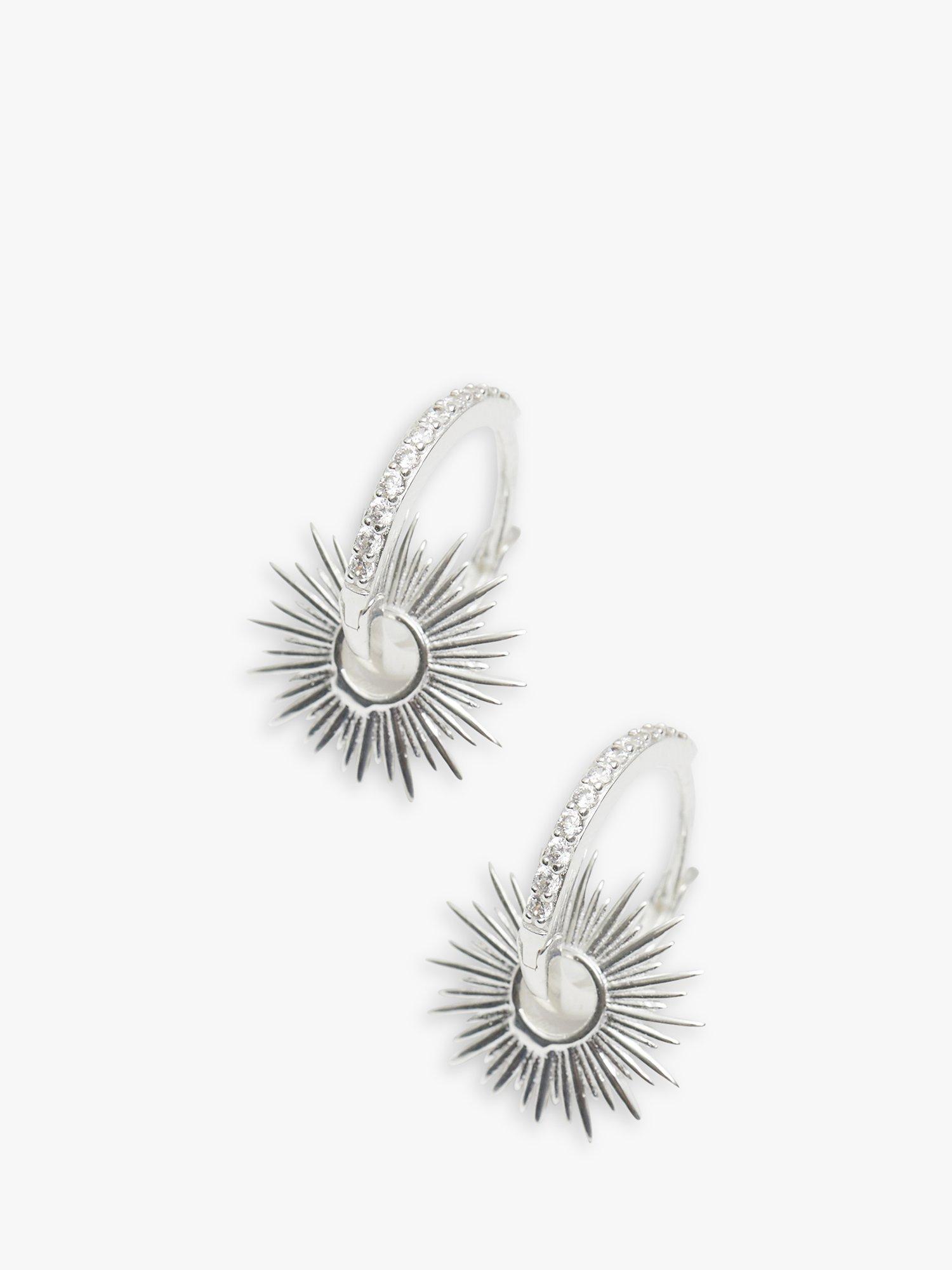 Product image 1 of 3, which shows Simply Silver Starburst Charm Earrings, Silver