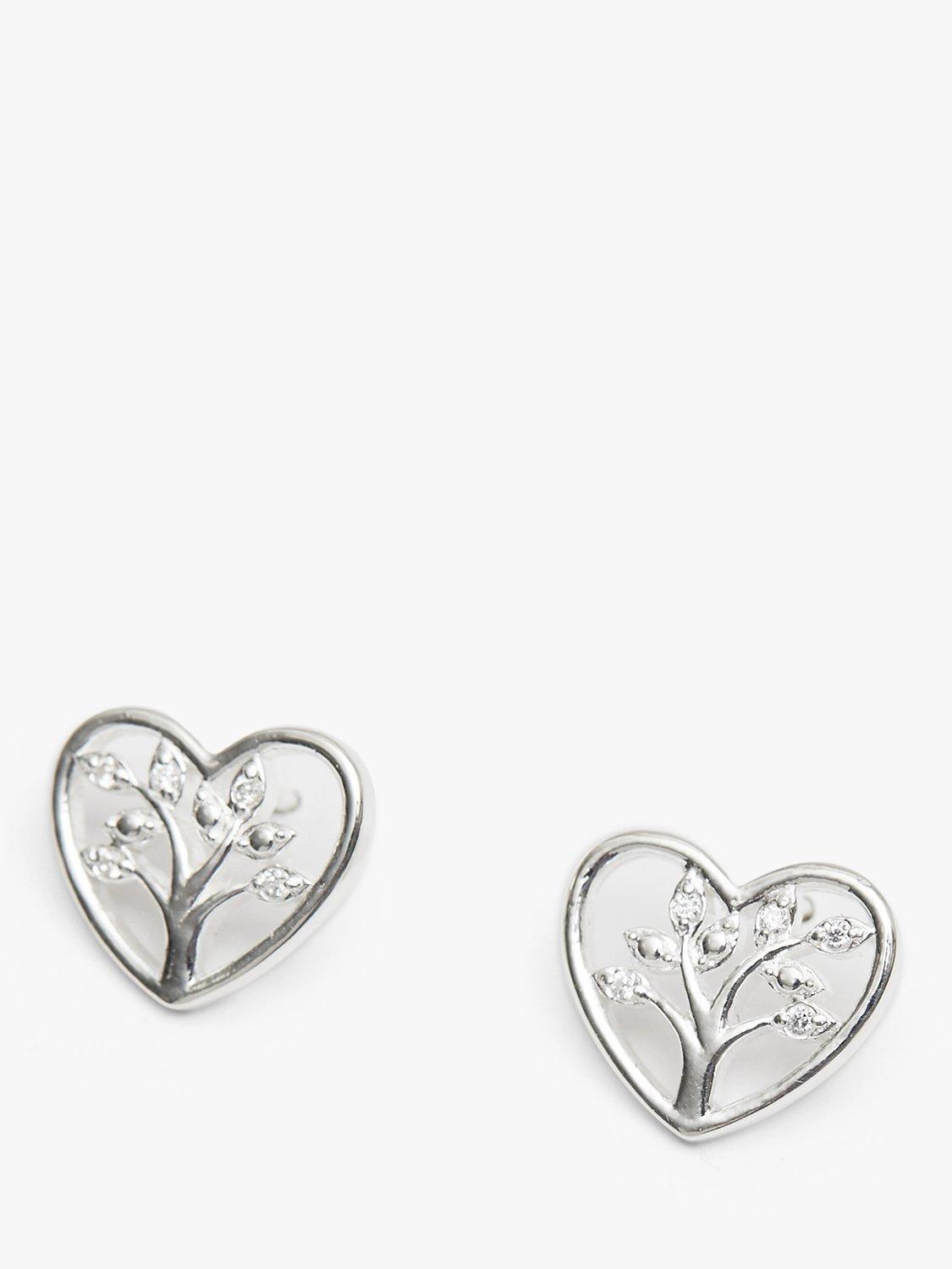 Product image 1 of 2, which shows Simply Silver Tree of Love Heart Stud Earrings, Silver