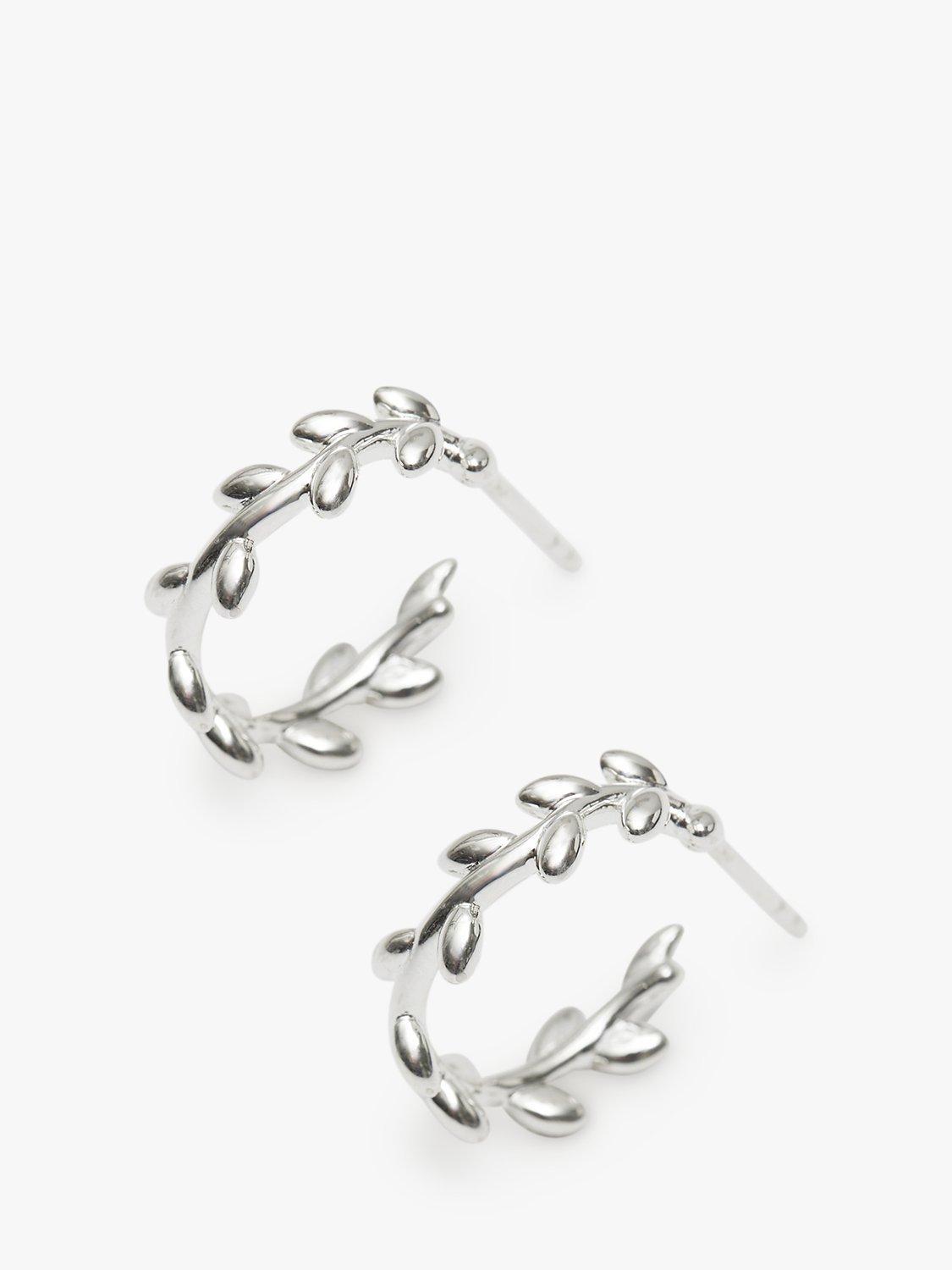 Product image 1 of 2, which shows Simply Silver Leaf Hoop Earrings, Silver