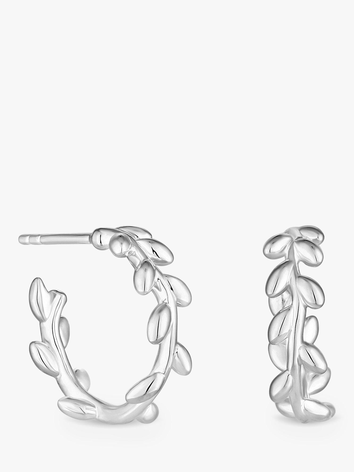 Product image 2 of 2, which shows Simply Silver Leaf Hoop Earrings, Silver