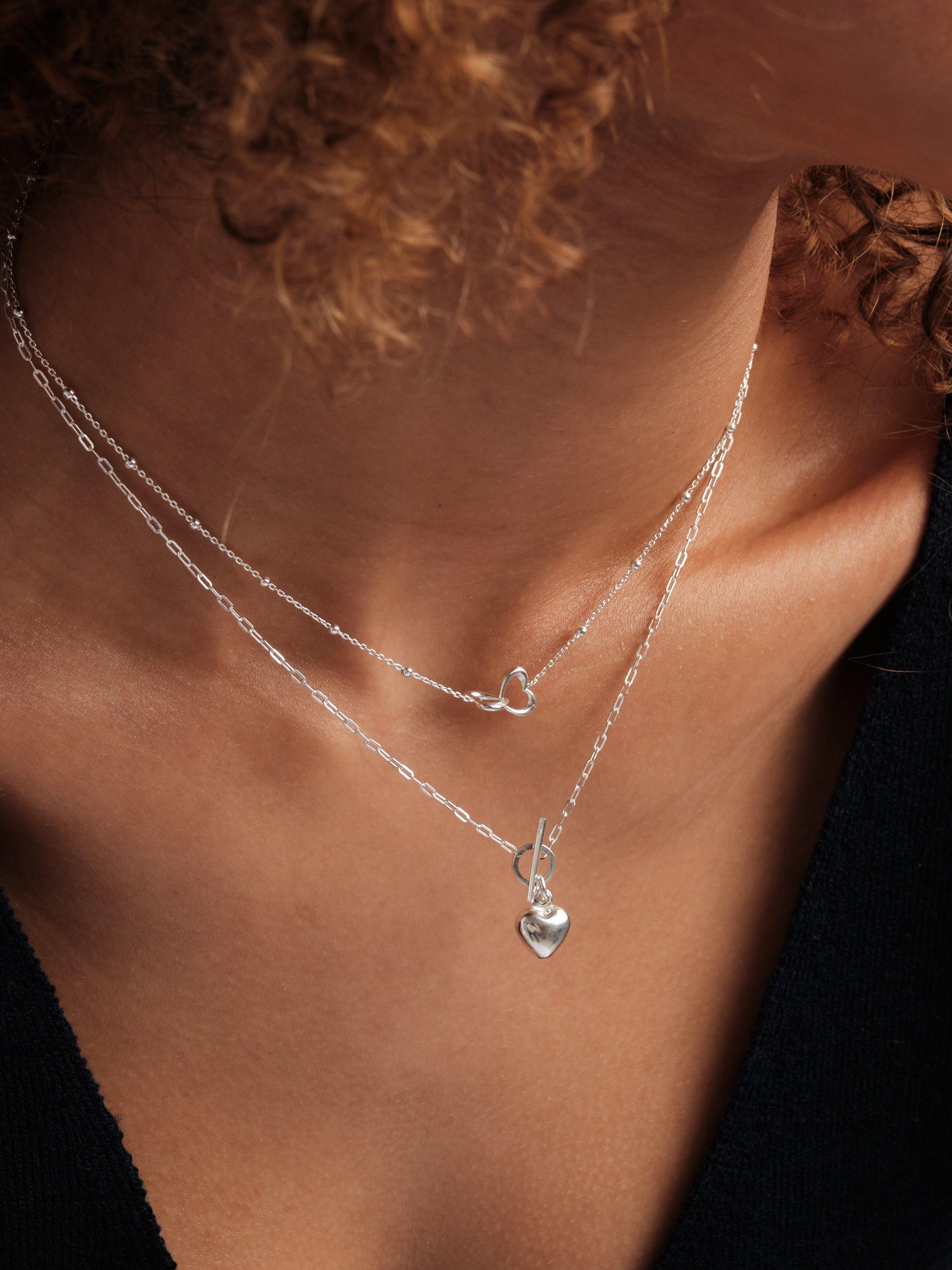 Product image 1 of 5, which shows Simply Silver Interlink Heart Necklace, Silver
