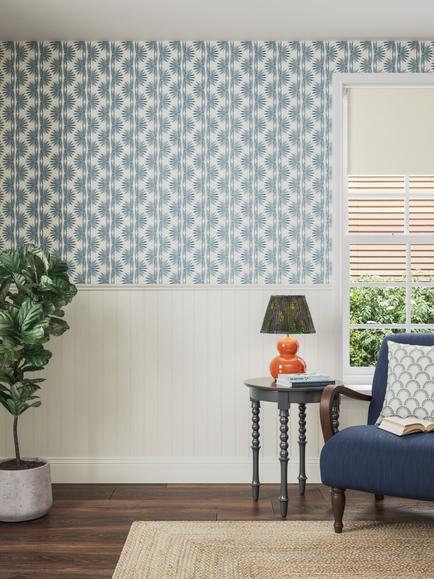 John Lewis Nyra Wallpaper, Lake Blue - view 2, Lake Blue
