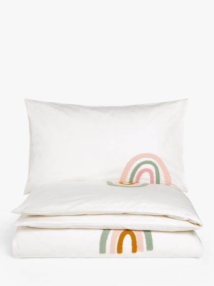 John Lewis Tufted Rainbow Pure Cotton Duvet Cover and Pillowcase Set, Single Set, Multi
