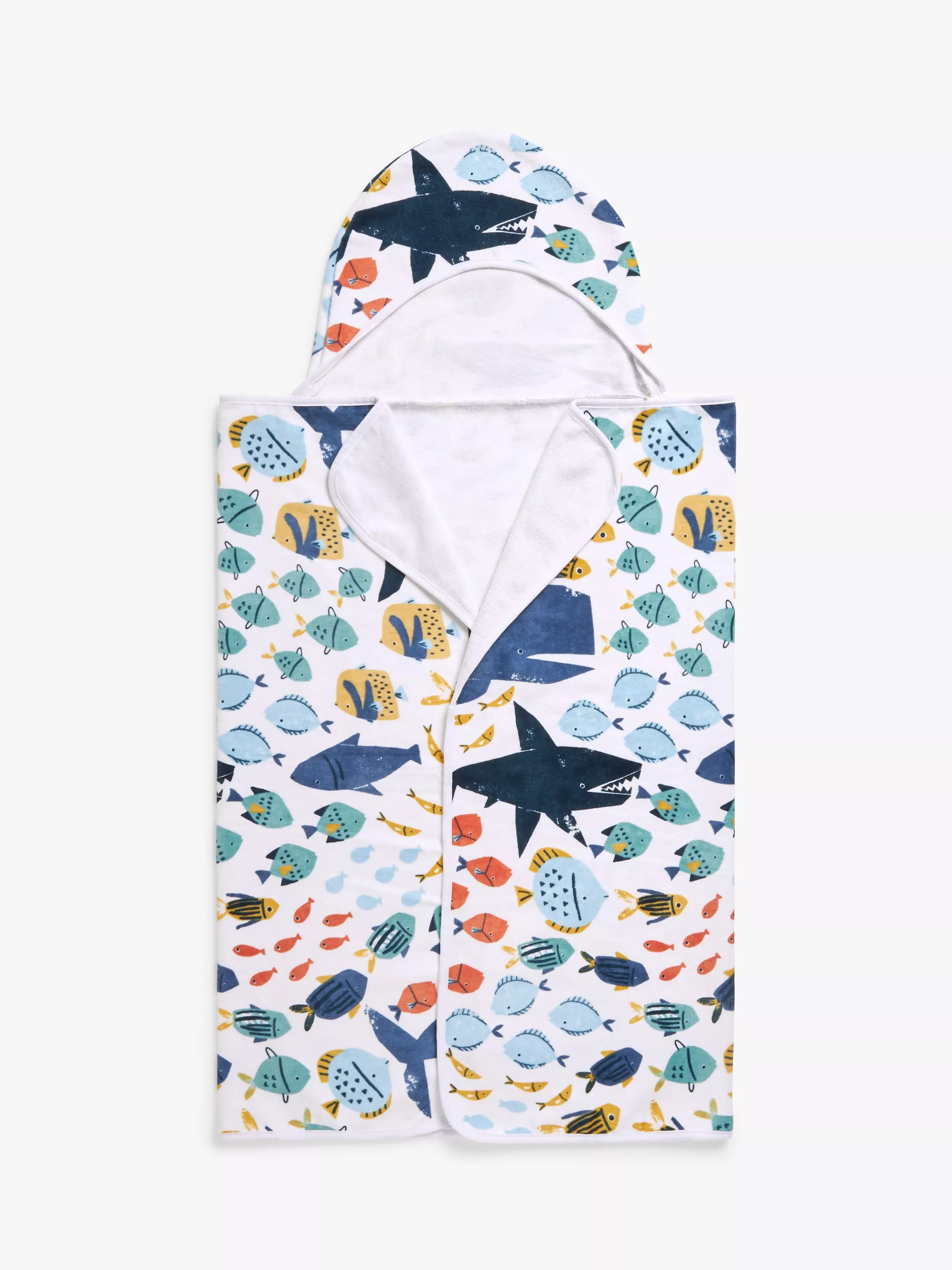 John Lewis Kids Under the Sea Cotton Hooded Towel Multi