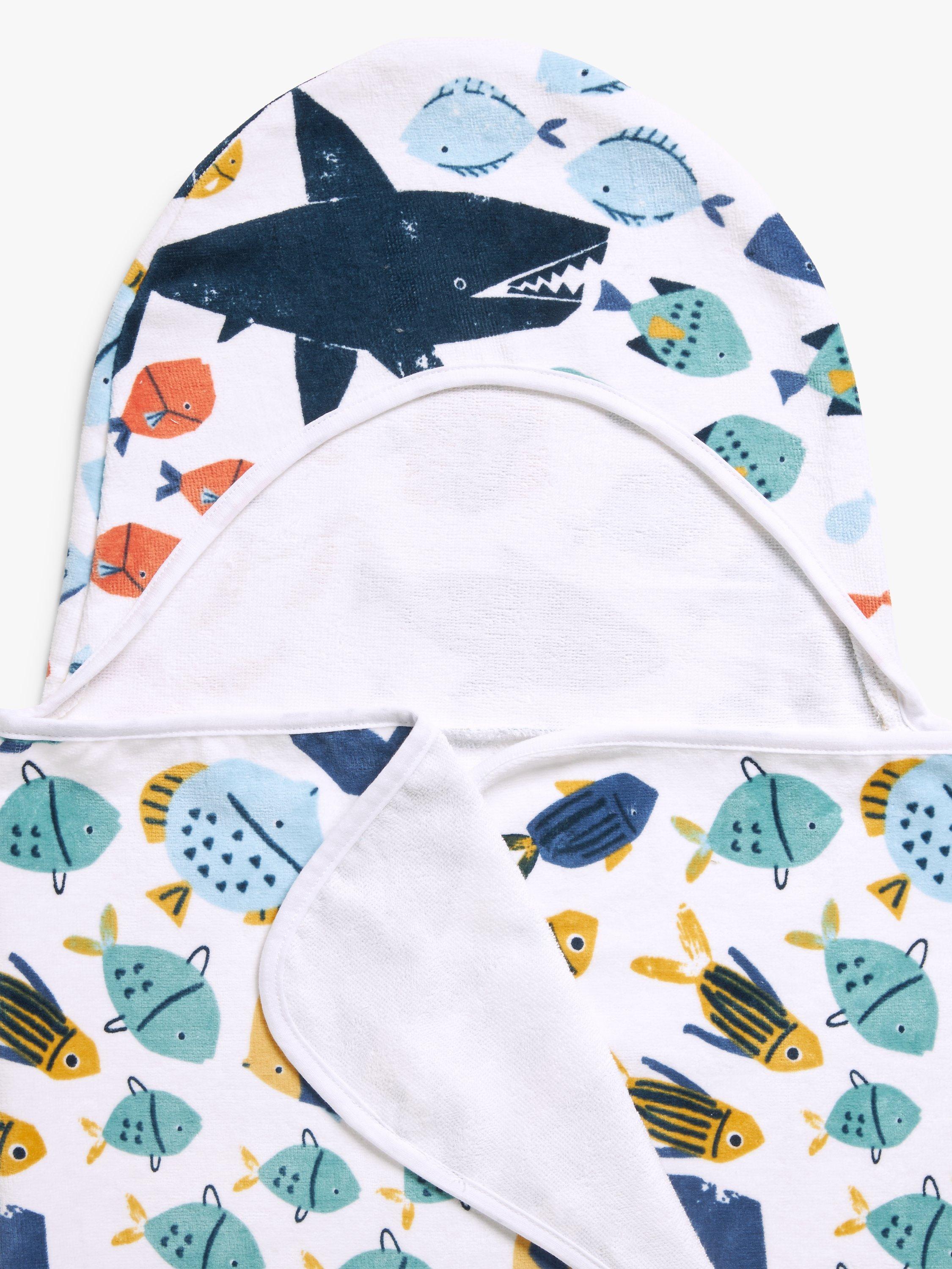 John Lewis Kids Under the Sea Cotton Hooded Towel Multi