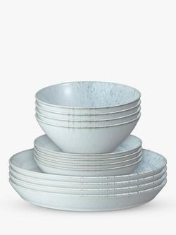 Denby Kiln Blue Stoneware Dinnerware Set, 12 Piece, Blue, Blue