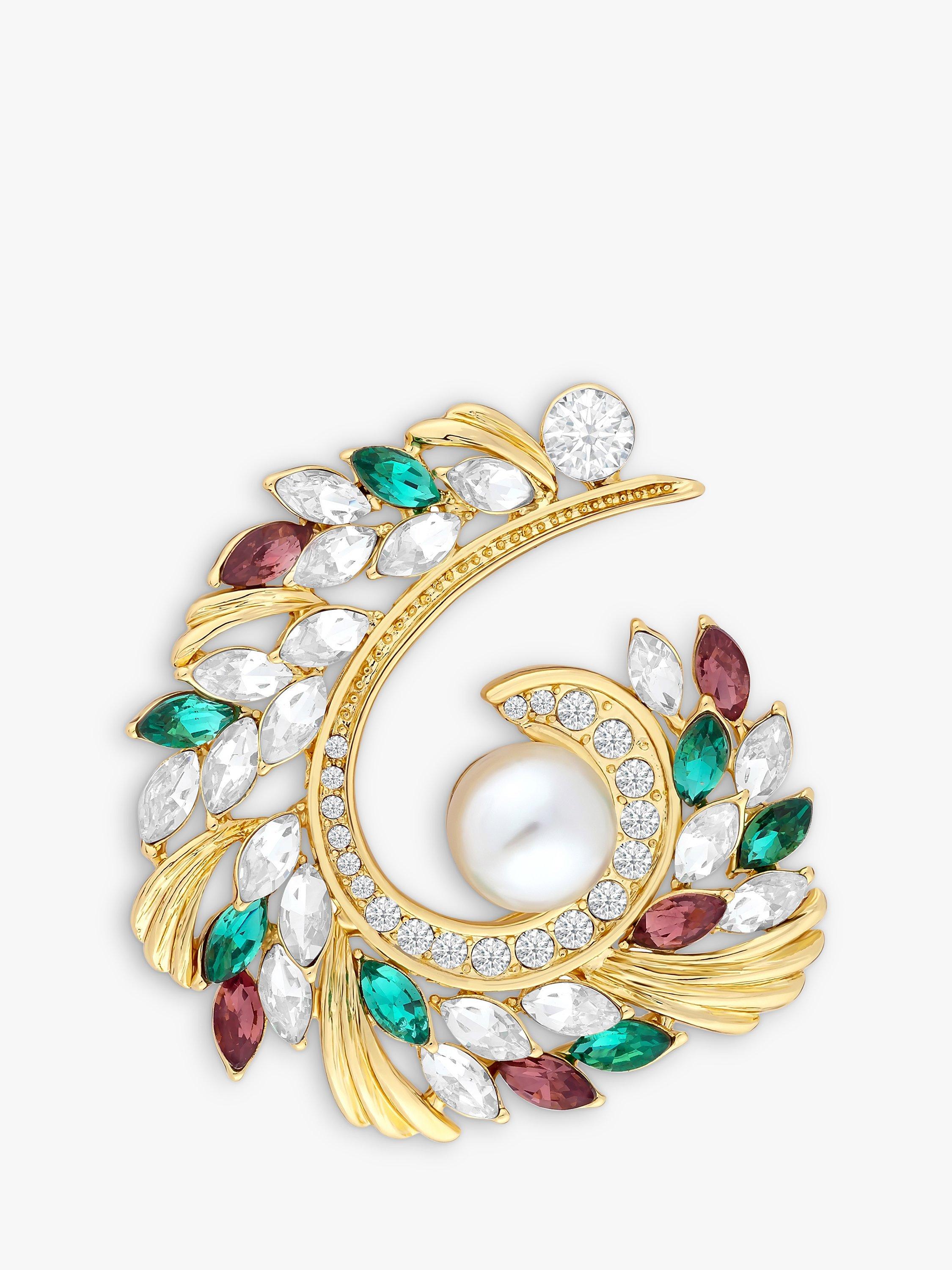 Jon Richard Cubic Zirconia And Pearl Swirl Brooch, Gold