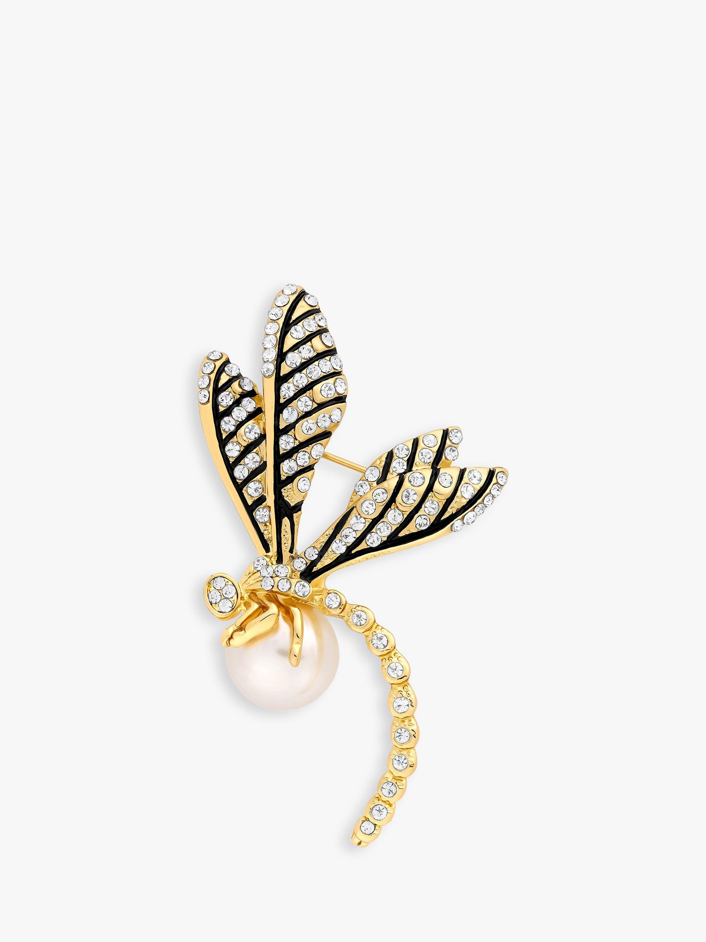 Jon Richard Gold Plated Dragonfly and Pearl Brooch, Gold