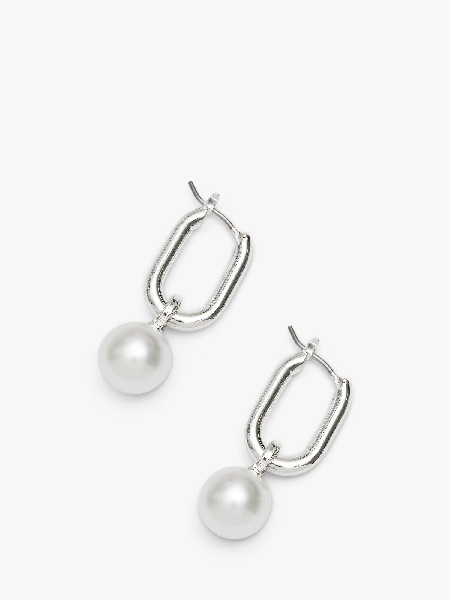 Jon Richard Pearl Oval Hoop Earrings, Silver