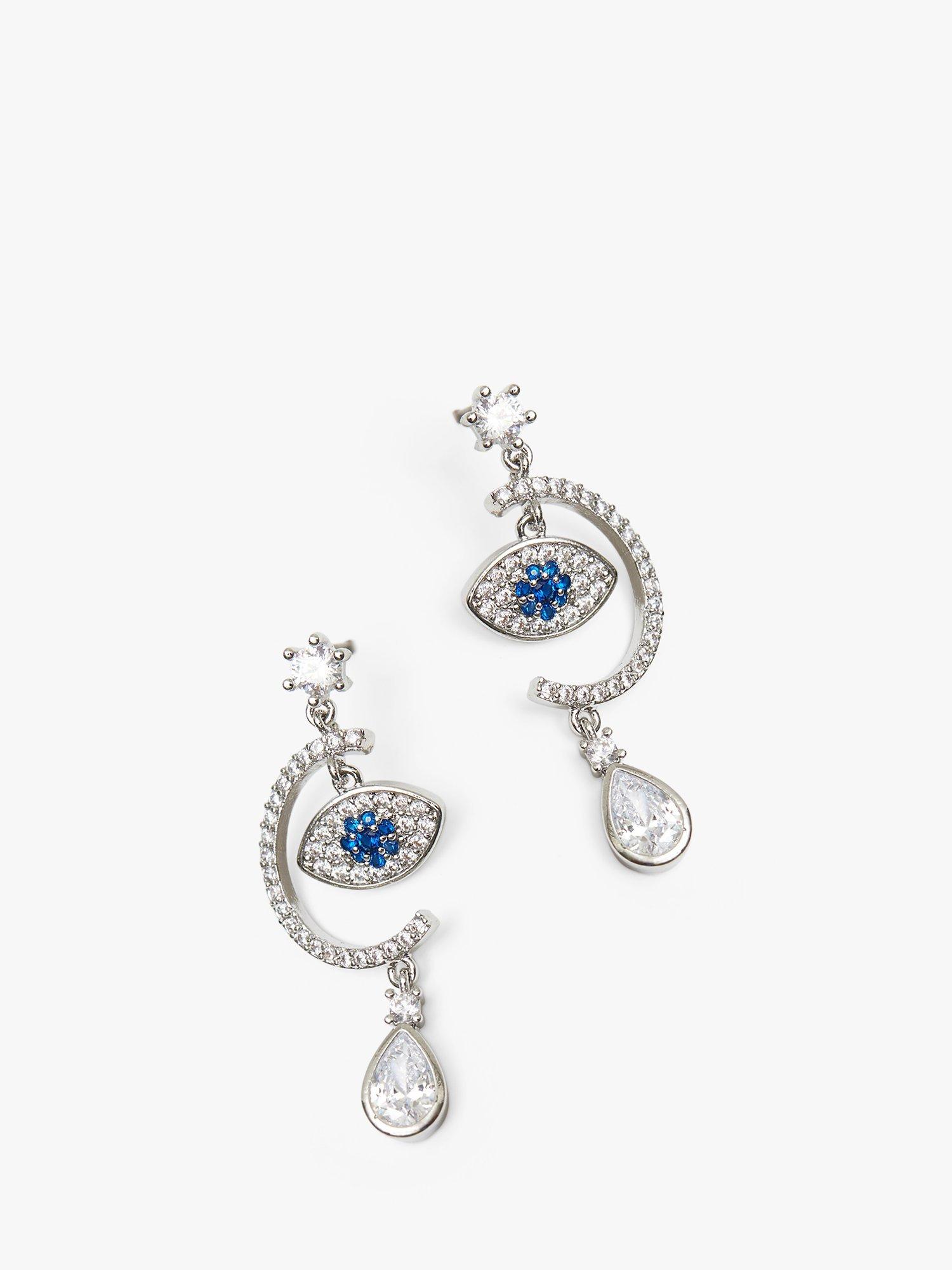 Jon Richard Cubic Zirconia Evil Eye Drop Earrings, Silver/Blue