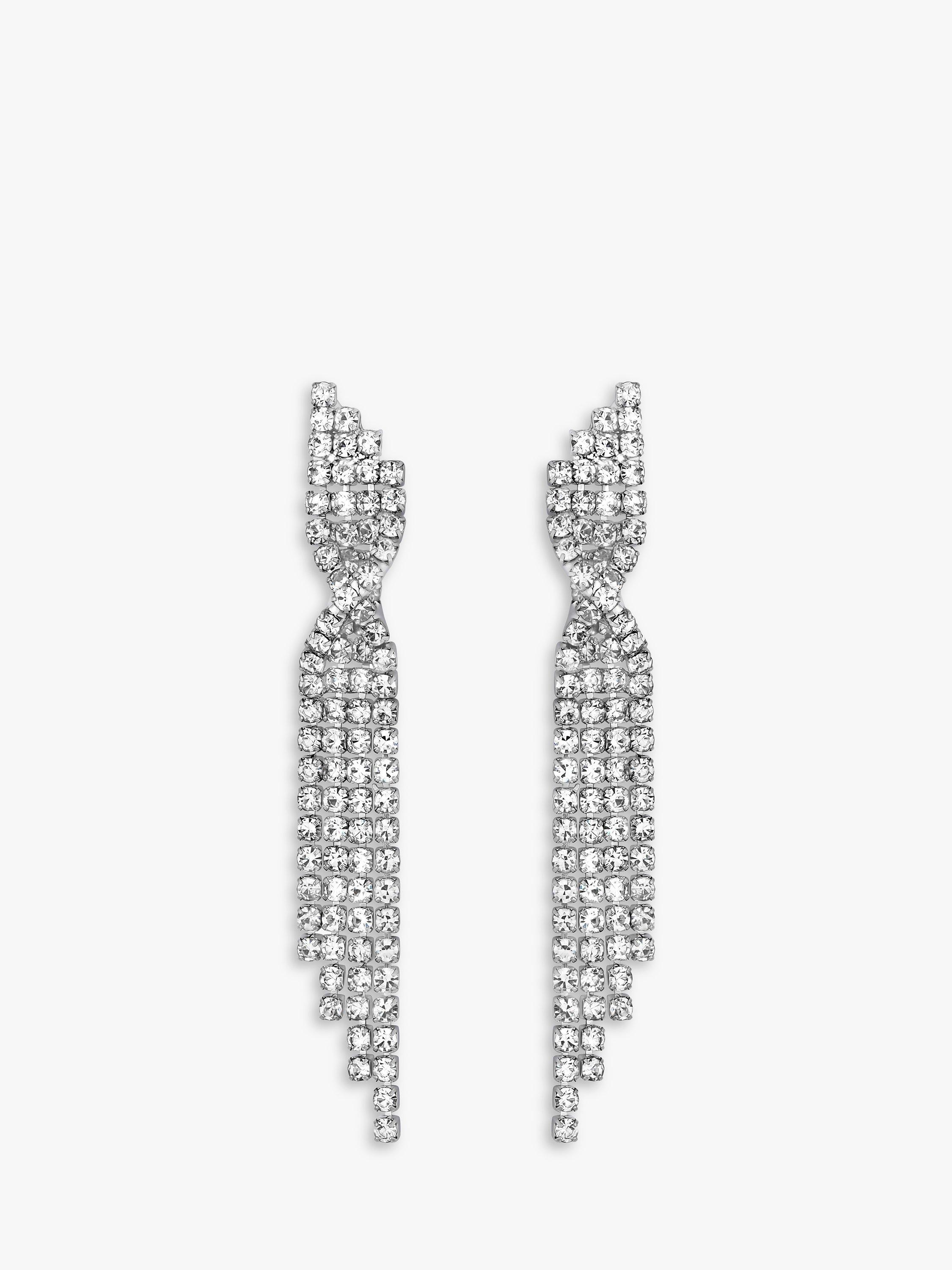 Jon Richard Statement Twisted Crystal Earrings, Silver