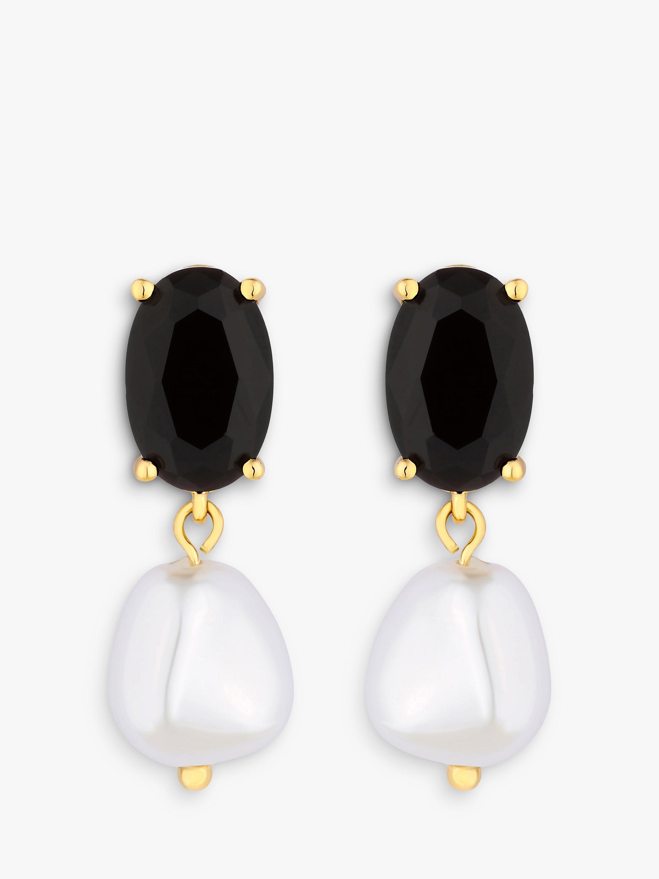 Jon Richard Cubic Zirconia Jet Stone And Pearl Drop Earrings, Gold/Black/White