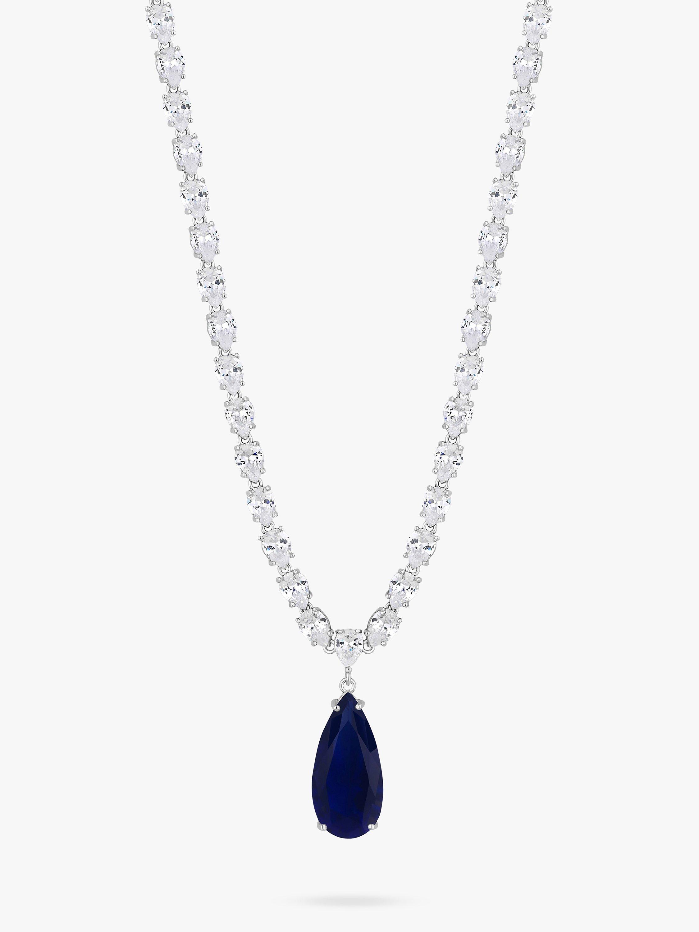 Product image 1 of 4, which shows Jon Richard Cubic Zirconia Statement Pendant Necklace, Silver/Blue