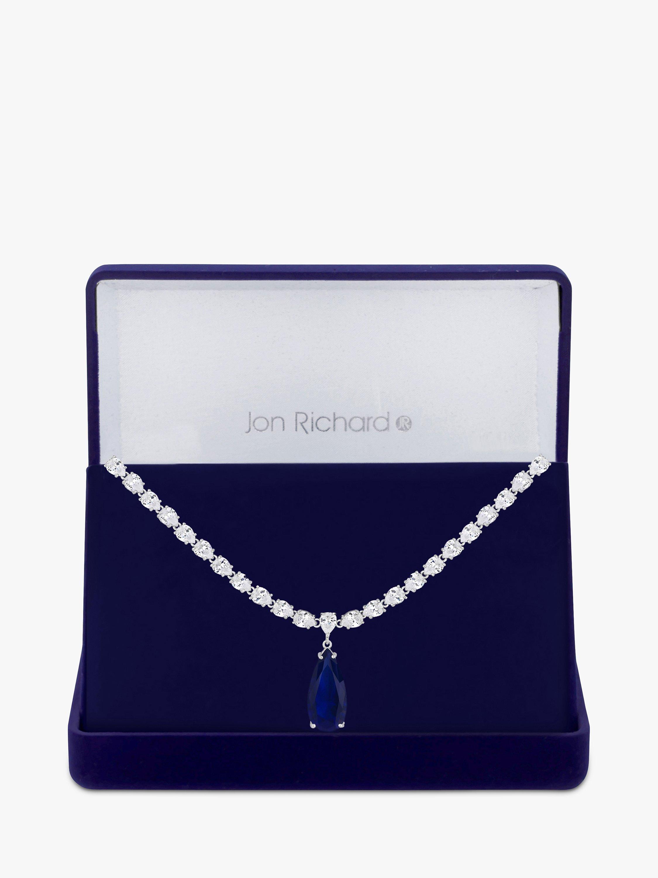 Product image 2 of 4, which shows Jon Richard Cubic Zirconia Statement Pendant Necklace, Silver/Blue
