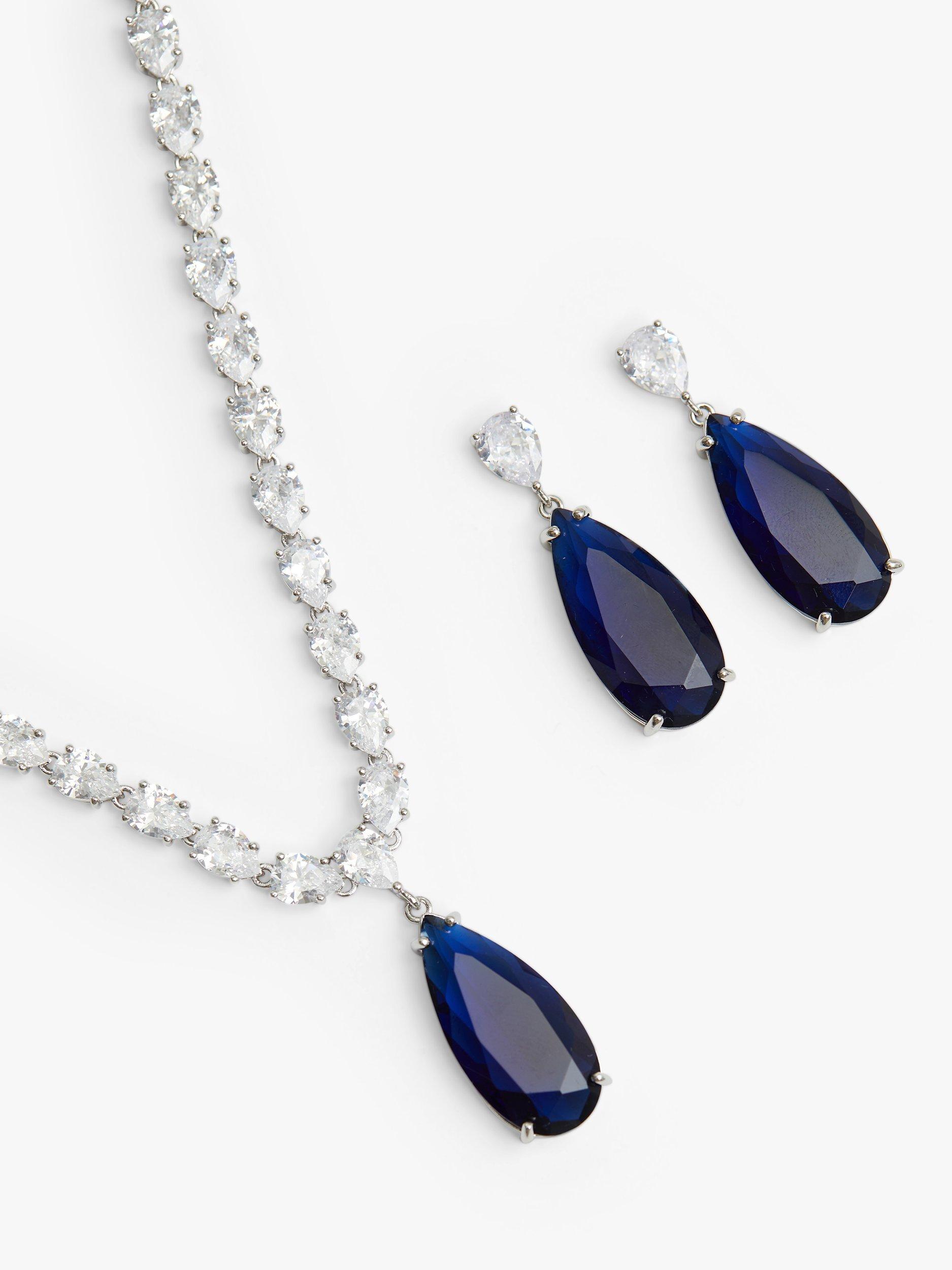 Product image 3 of 4, which shows Jon Richard Cubic Zirconia Statement Pendant Necklace, Silver/Blue
