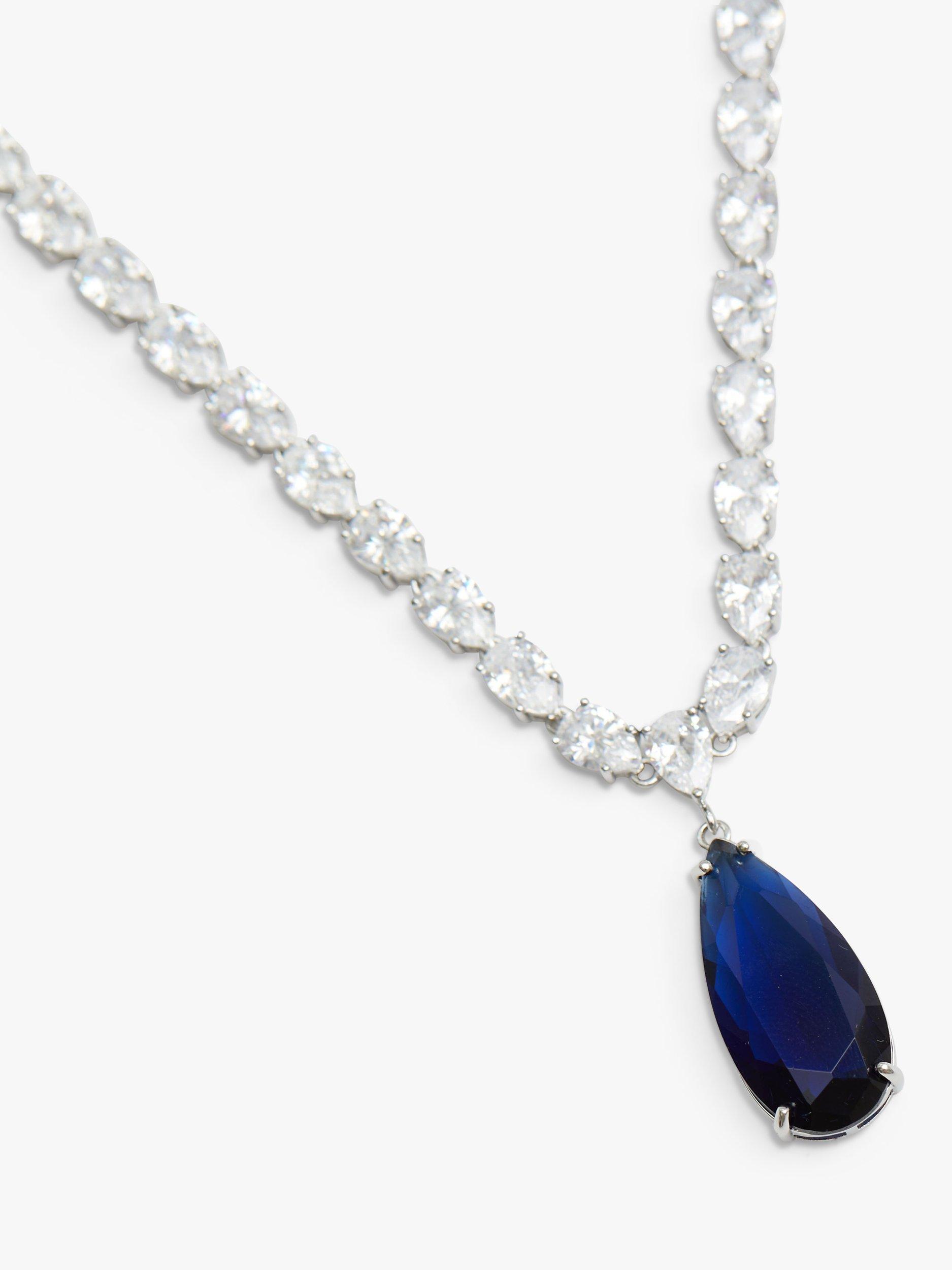 Product image 4 of 4, which shows Jon Richard Cubic Zirconia Statement Pendant Necklace, Silver/Blue