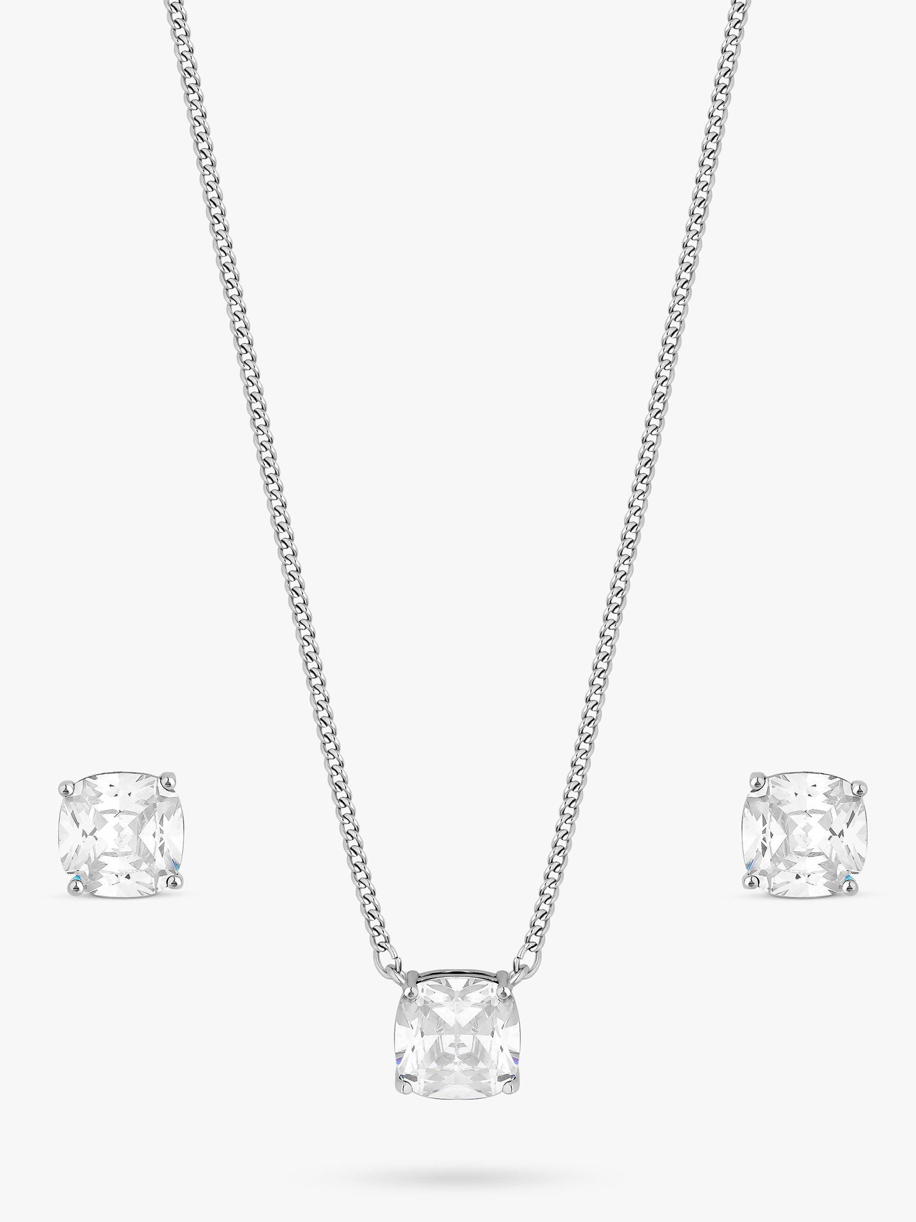 Product image 2 of 2, which shows Jon Richard Cubic Zirconia Open Stone Necklace and Earrings Set, Silver