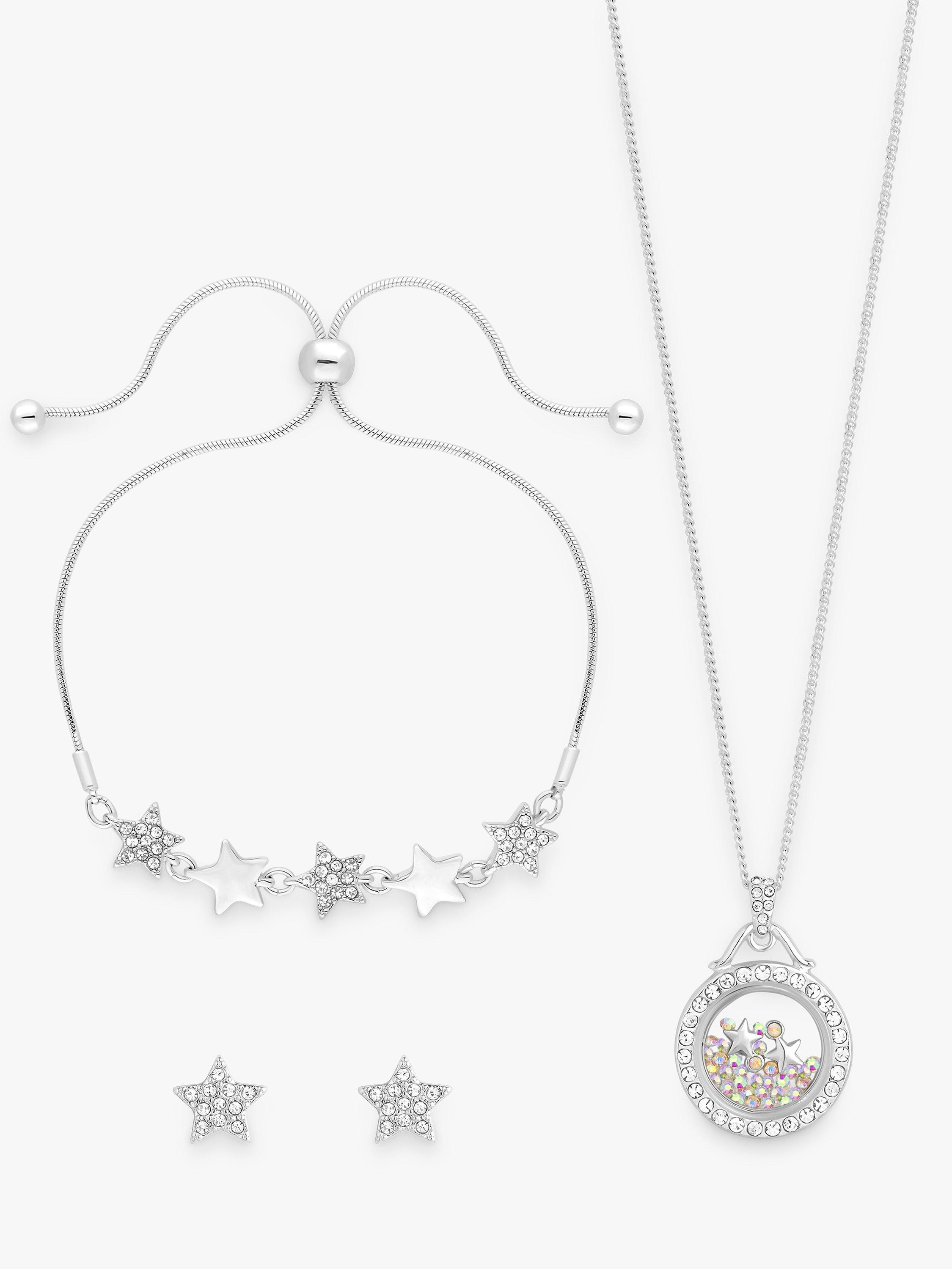 Product image 2 of 3, which shows Jon Richard Star Shaker Pendant Necklace, Stud Earrings & Bracelet Jewellery Gift Set, Silver