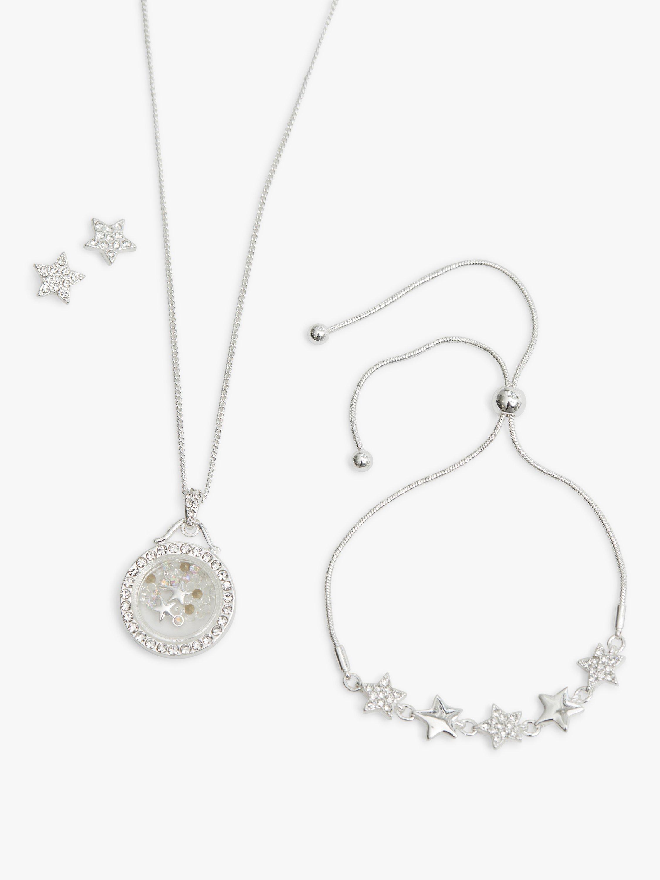 Product image 3 of 3, which shows Jon Richard Star Shaker Pendant Necklace, Stud Earrings & Bracelet Jewellery Gift Set, Silver