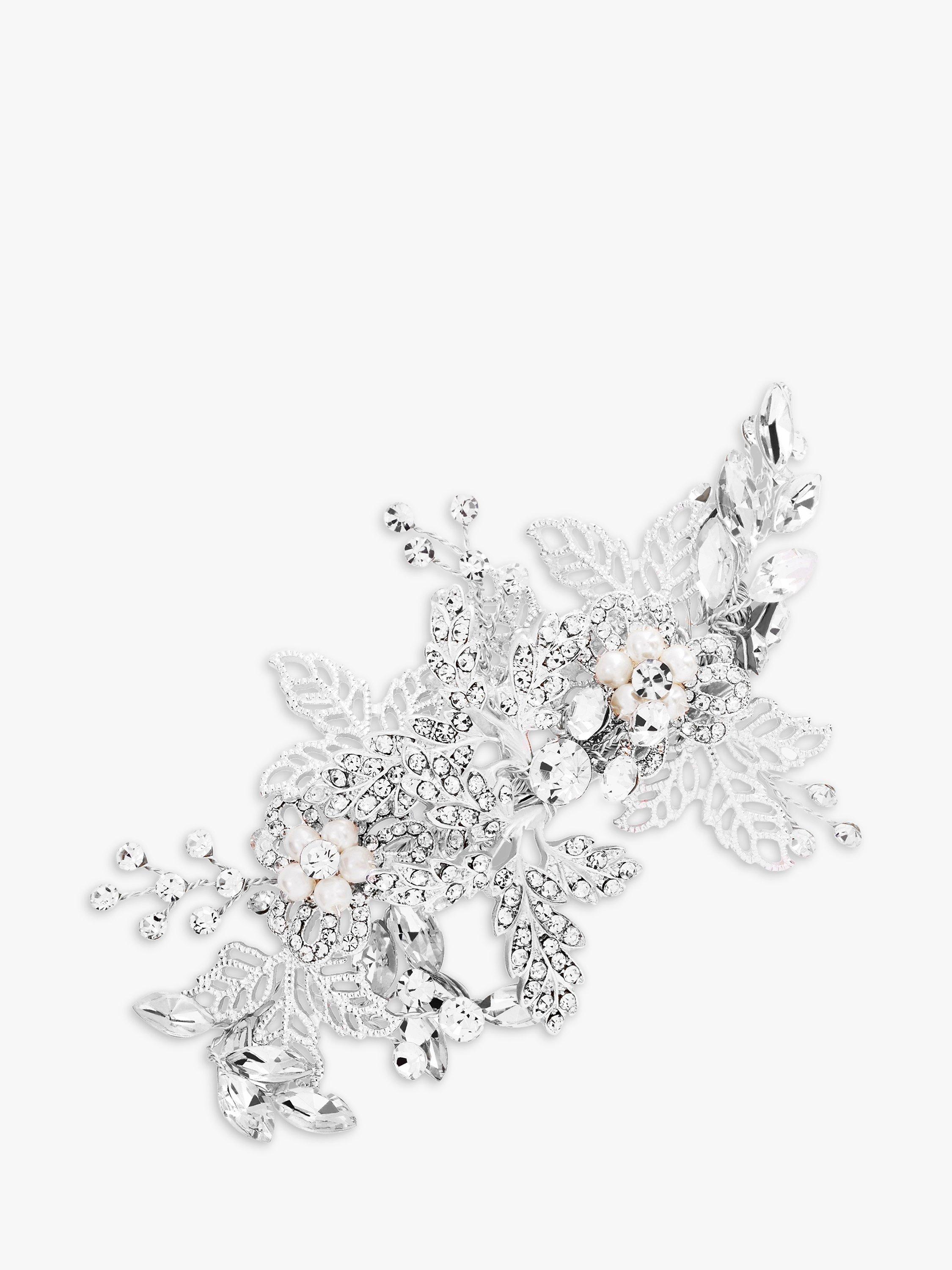 Product image 1 of 2, which shows Jon Richard Suzie Open Leaf Crystal Hair Clip, Silver