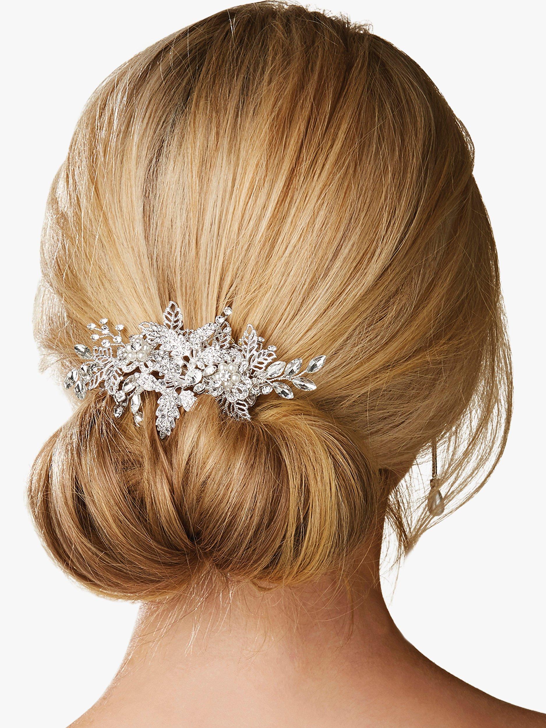 Product image 2 of 2, which shows Jon Richard Suzie Open Leaf Crystal Hair Clip, Silver