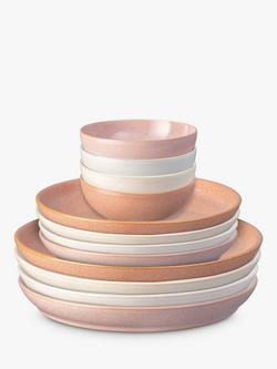 Denby Quartz Rose Stoneware Dinnerware Set, 12 Piece, Pink, Pink