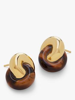 Monica Vinader x Kate Young Tiger's Eye Stud Earrings, Gold - view 2, Gold