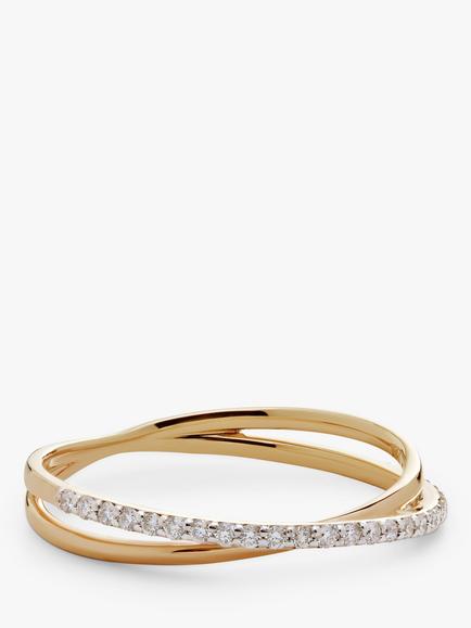 Monica Vinader 14ct Yellow Gold Diamond Cross Over Ring, Gold, Gold