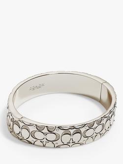 Coach Hinged Engraved Signature C Crystal Bangle, Silver
